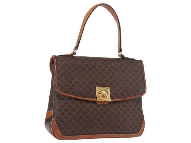 Céline Sac à main CELINE Macadam Canvas PVC Cuir Marron Or Auth 186847 Doré