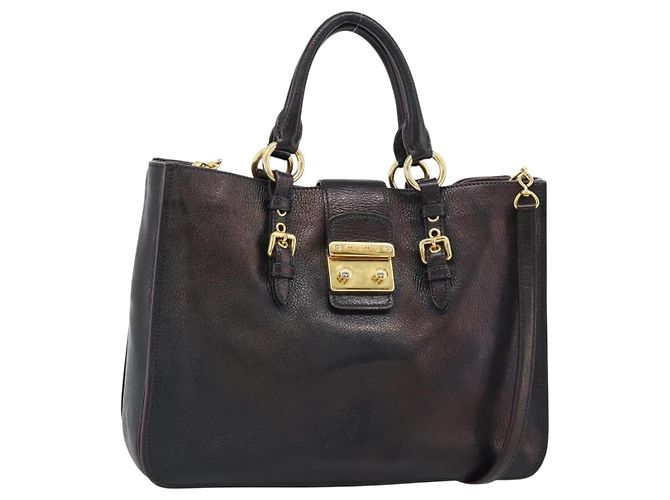 Borsa Miu Miu Madras in Pelle 2way Nera Oro Auth 187556A Nero D'oro