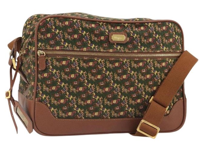 Borsa a tracolla Salvatore Ferragamo in tela verde e oro Auth BA13340A D'oro