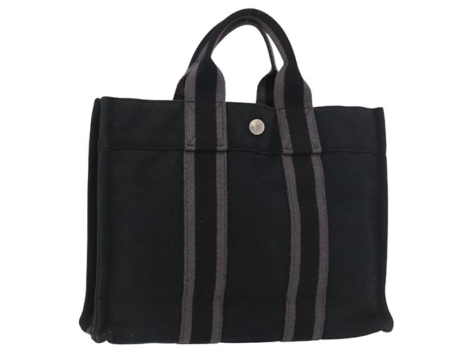 Hermès Bolso HERMES Fourre Tout PM de algodón Negro Plata Auth 187747A