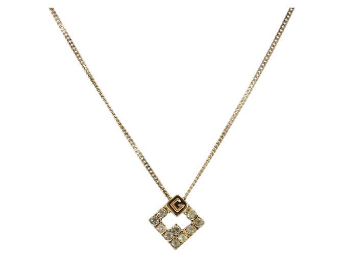 GIVENCHY Strass-Halskette Metall Gold Auth SW2366 Golden
