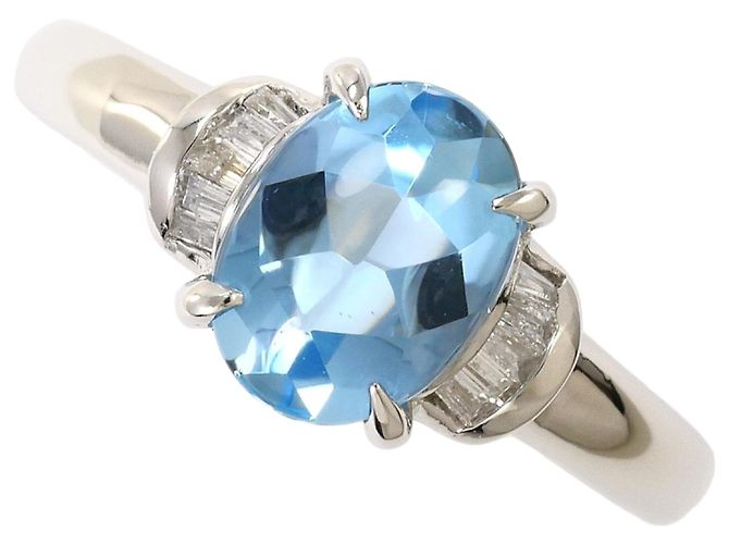 Autre Marque Platinring mit Aquamarin und Diamant