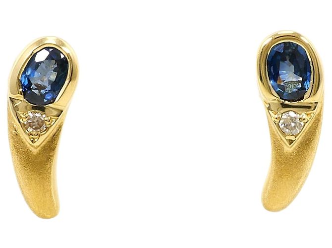 Autre Marque Pendientes de botón en oro amarillo de 18K con diamante y zafiro Dorado