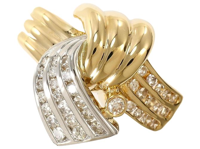 Autre Marque 18K Gelbgold und Platin Diamant Ring Golden