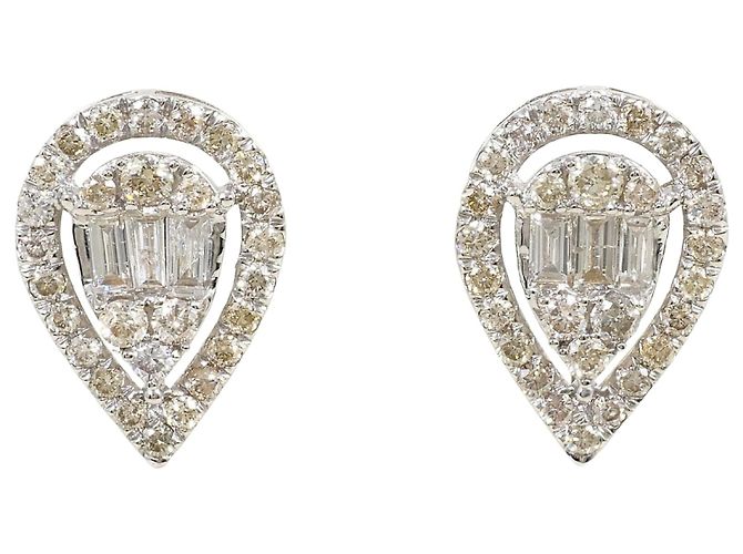 Autre Marque Pendientes de botón en oro blanco de 18K con diamantes Dorado