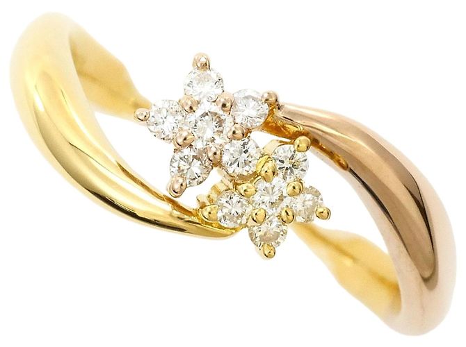 Autre Marque Anel de banda em ouro 18K com diamante Dourado