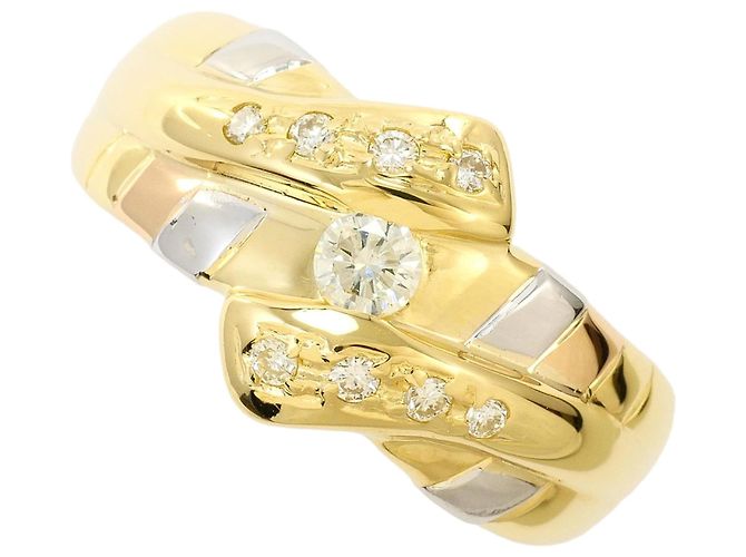 Autre Marque Anel de banda em ouro 18K e platina com diamante Dourado