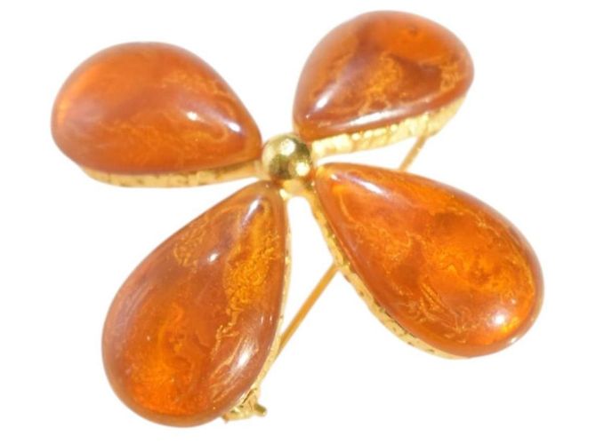 Yves Saint Laurent Gripoix Bernstein-Glas Blumenbrosche Gelb