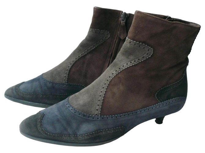 Hermès Suede and Leather Ankle Boots T36 Brown Dark blue