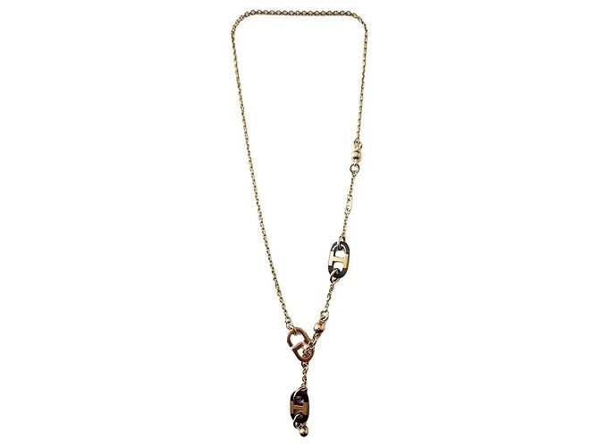 Chaîne d'ancre Hermès Collana Sautoir Ever Chain Anchor in Corno e Metallo Argento 