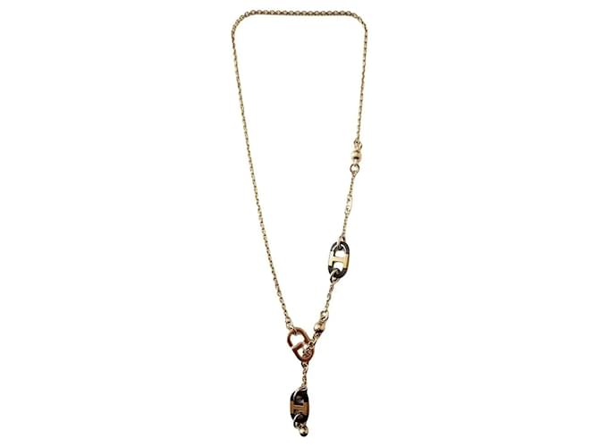 Chaîne d'ancre Hermès Ever Chain Anchor Sautoir Necklace in Horn and Gold-Toned Metal Silvery 