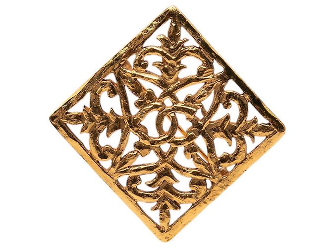 Chanel Coco Mark Vintage Eckige Brosche Golden