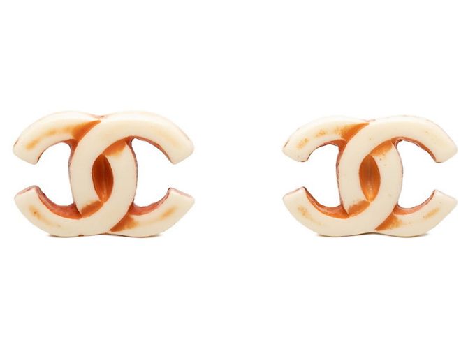 Orecchini a clip Chanel Coco Mark Marrone Bianco 