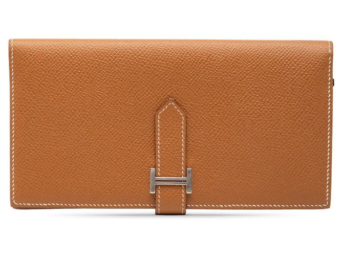 Hermès Portafoglio lungo bi-fold Hermes Bearn Soufflé Marrone Argento Cognac