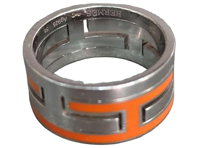 Hermès Anillo Move en Plata y Esmalte Naranja 