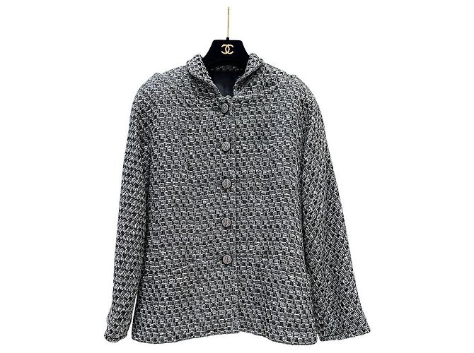 Timeless Chanel 2013 Black White Silver Lurex Tweed Jacket - Size S Pre-owned