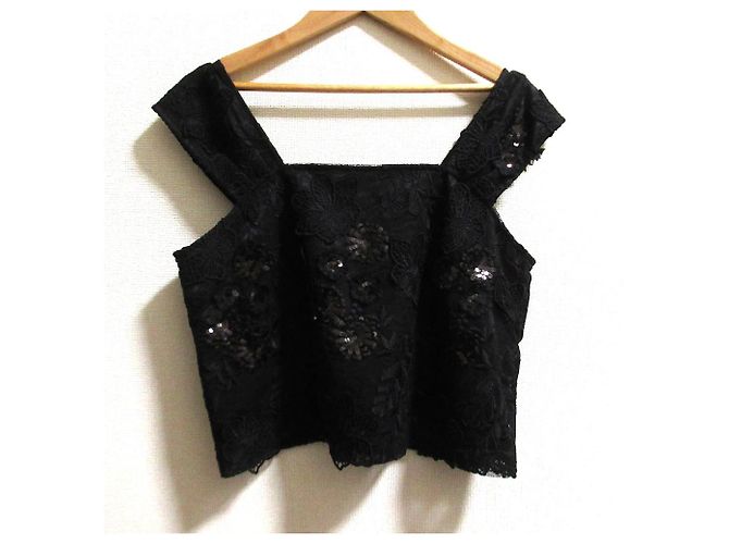 Autre Marque Diagramm-besticktes Tüll-Tanktop Schwarz