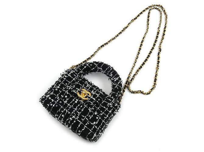 Timeless Mini bolsa de ombro com corrente de tecido CHANEL Preto