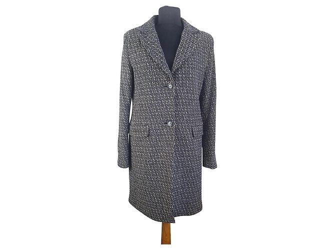 Sandro Paris Tweed-Mantel Schwarz Weiß Golden