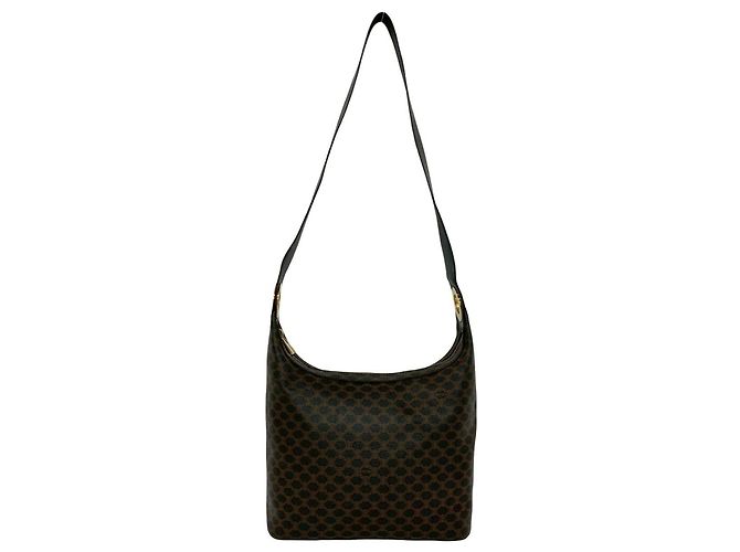 Edge Céline Celine Macadam Blazon gemusterte Schultertasche Braun Schwarz