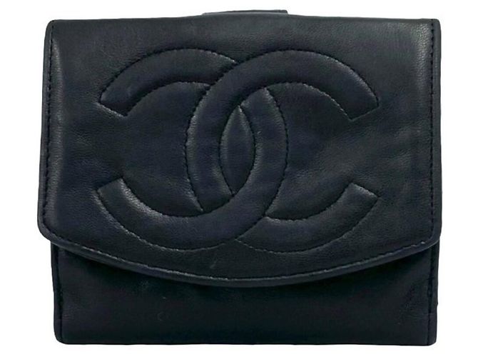 Portefeuille bi-fold Chanel Vintage Coco Mark en cuir agneau Noir