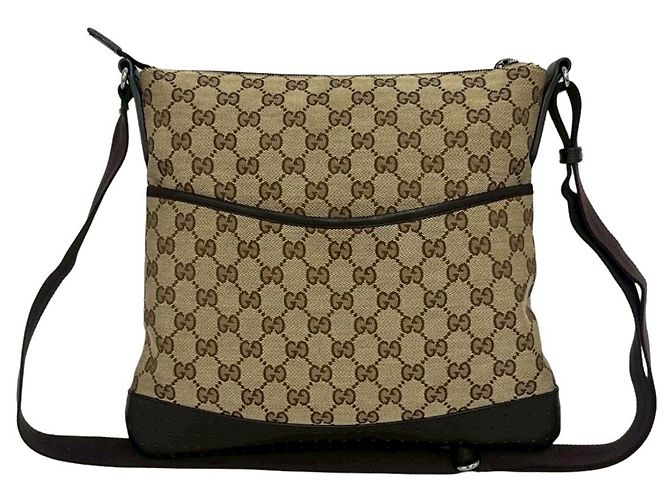 Borsa a tracolla Gucci GG Canvas e pelle Marrone Beige