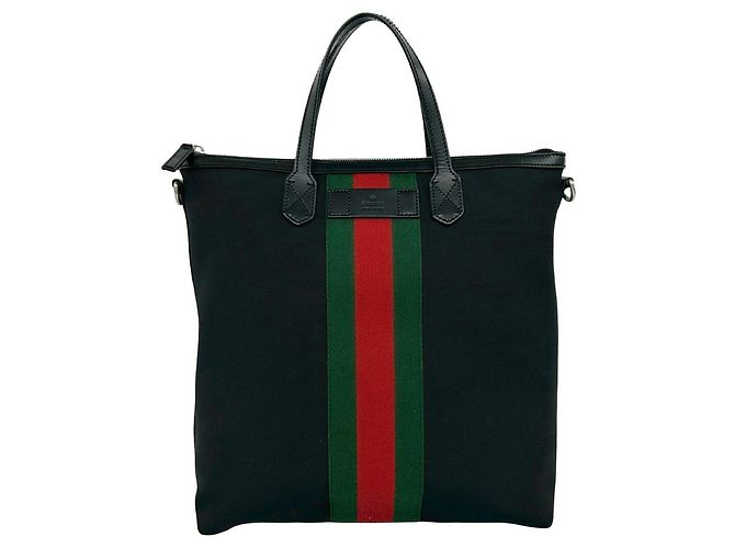 Borsa a mano GUCCI Sherry Line Canvas Leather Nero Rosso Verde