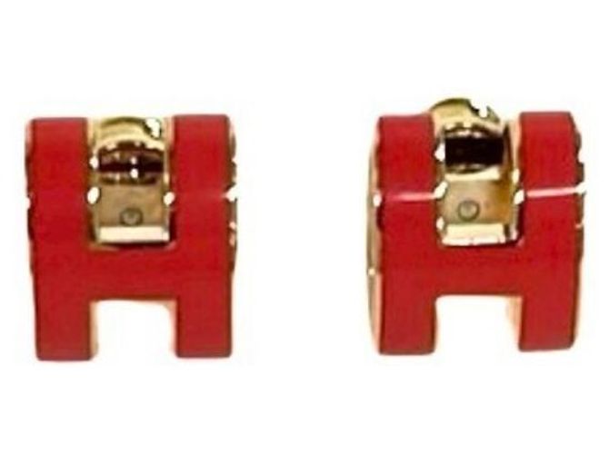 Hermès HERMES Mini Pop H Logo Motif Ohrringe Rot Golden