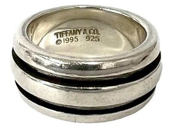 Tiffany & Co Tiffany Vintage Grooved Double Line Band Ring Silber