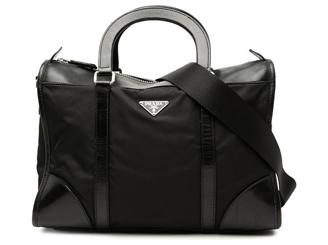 Sac à main/Sac à bandoulière avec logo plaque Triangle Prada Noir