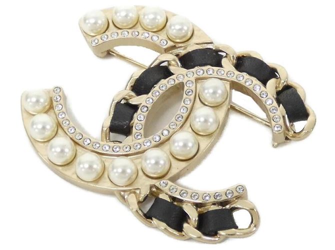 Chanel AB0128 Lederbrosche Schwarz Weiß