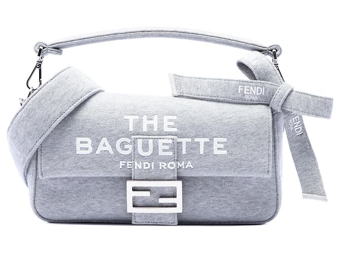 Borsa a tracolla Fendi Gray Marc Jacobs Medium Jersey Logo Baguette Marrone Grigio