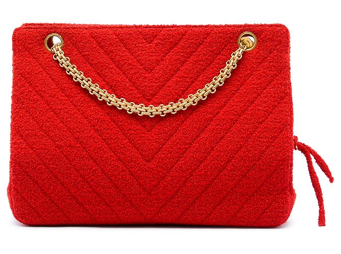 Chanel Red CC Chevron Tweed Chain Schultertasche Rot
