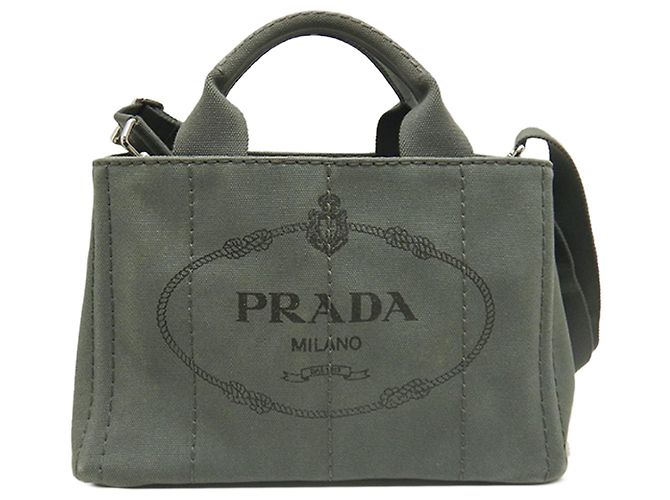 Bolsa Prada Gray Small Canvas Canapa Logo Marrom Cinza antracite