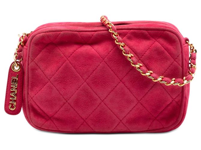 Bolsa Camera Chanel Red CC em camurça acolchoada Vermelho