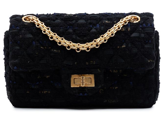 Chanel Black Quilted Tweed Reissue 2.55 Single Flap 224 Nero