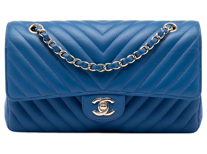 Chanel Blue Medium Classic Chevron Lambskin Double Flap Bleu
