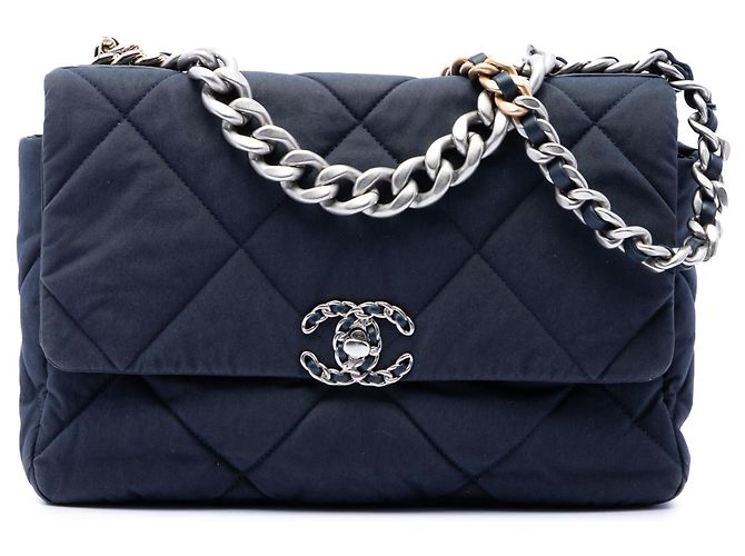 Chanel Blue Large Canvas 19 Flap Blu navy