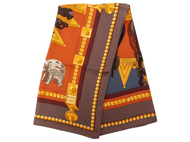 Sciarpa in seta Hermès Orange Cuillers d Afrique 90