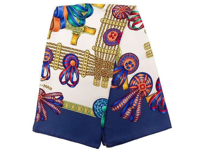 Sciarpa in seta Hermès Blue Les Rubans du Cheval 90