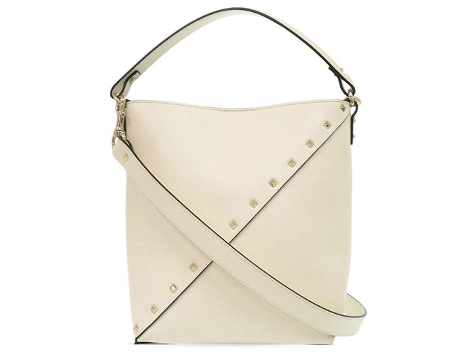 Borsa a secchiello Valentino in pelle bianca con Rockstud