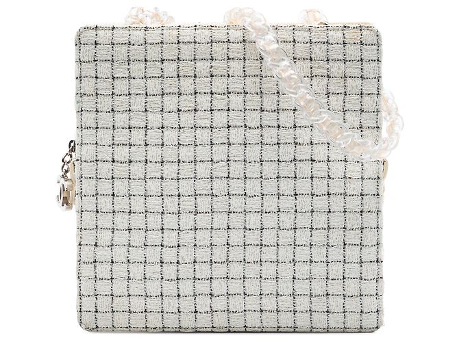 Borsa Shopping Chanel in Tweed Bianco e Resina con Cerniera Crudo