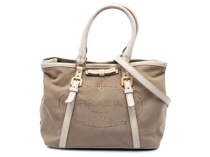 Sac à main Prada Beige Canvas Canapa Logo Bow Satchel