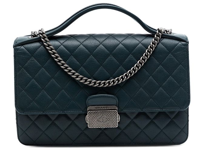 Chanel Green Medium Quilted Goatskin CC University Flap Verde Verde escuro