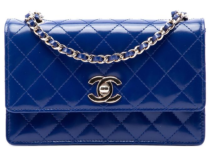 Chanel Blue CC gestepptes Lackleder Single Flap Blau