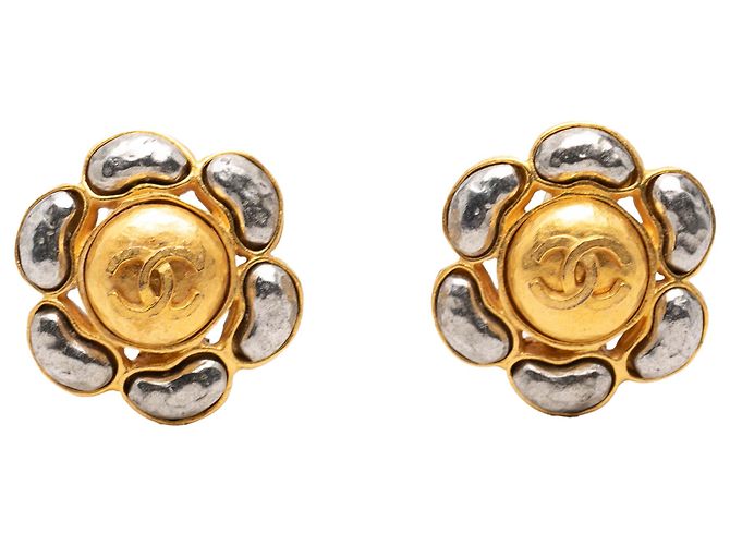 Orecchini Chanel Gold CC Bicolor Brass Flower Clip On