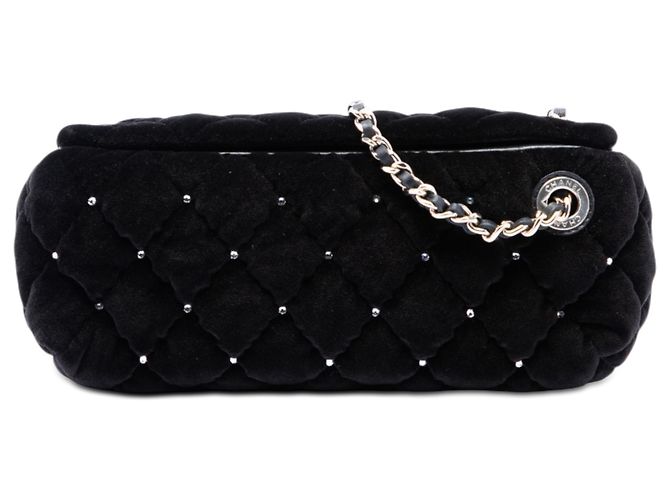 Chanel Black CC gesteppter Samt-Wristlet-Clutch mit Kristallen Schwarz
