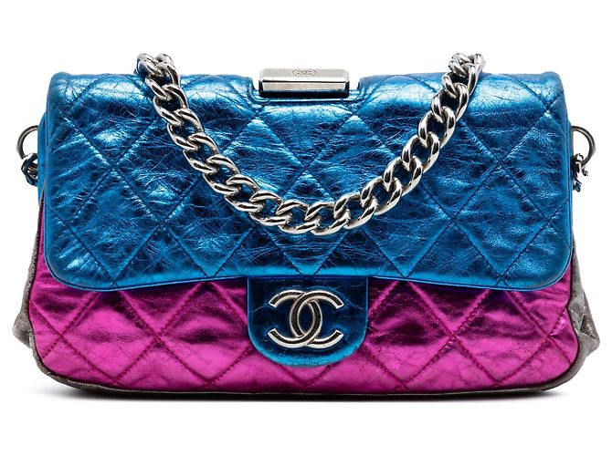Borsa Chanel Multi Multicolor Quilted Metallic Calfskin Modern Chain Flap Frame Bag Multicolore
