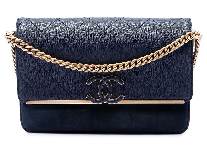 Lady Coco Flap Chanel Blue CC Stitched Caviar e Suede Blu scuro