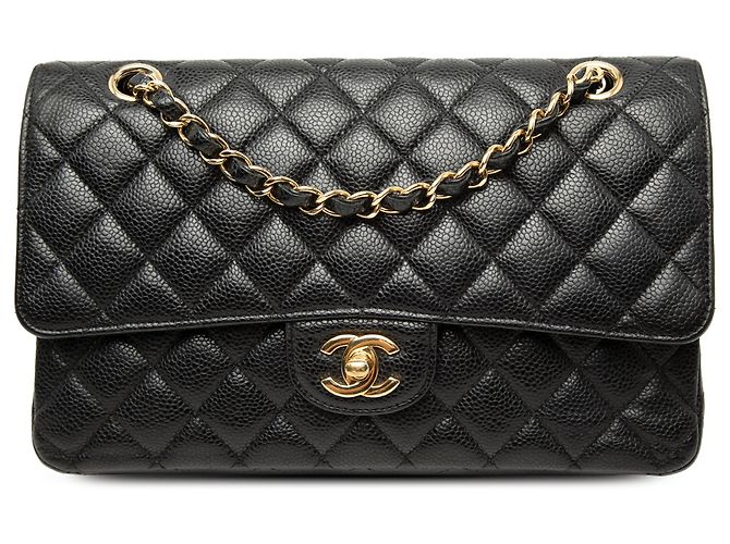 Chanel Black Medium Classic Caviar Double Flap Nero